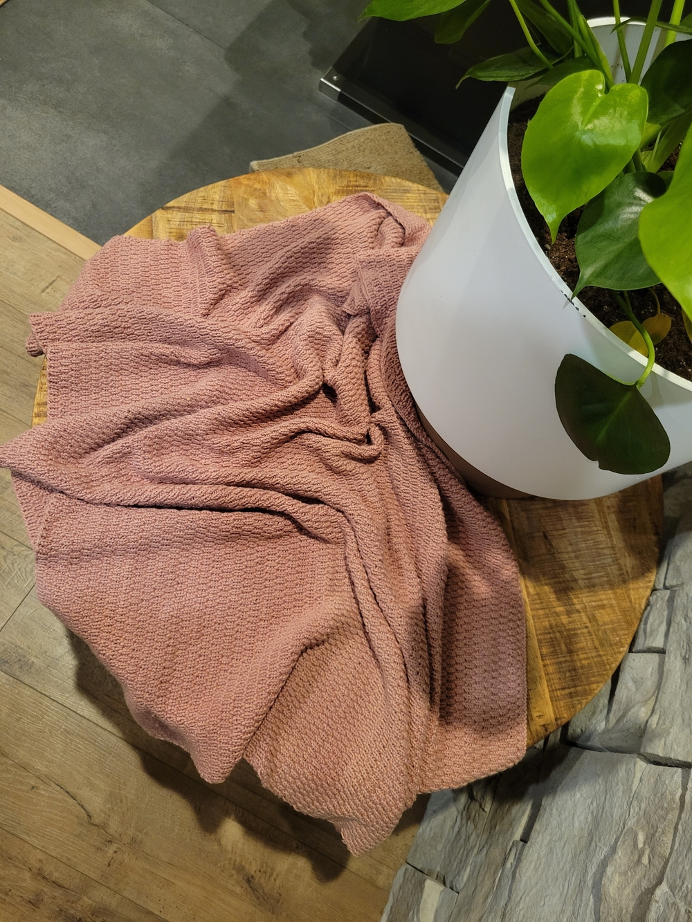 Dusty Rose Hand Knit Baby Blanket, Bamboo Cotton